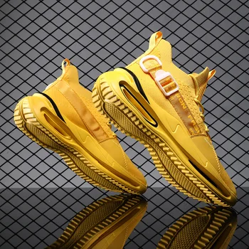 Дышащие кроссовки 2021 Легкая мужская спортивная обувь желтого цвета, большой размер 46, Удобные кроссовки на толстой подошве, прогулочная мужская обувь