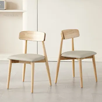 Европейские обеденные стулья со спинкой из массива дерева, современный минималистичный стул кремового цвета для кухни, дизайнерская мебель для дома, обеденный стул