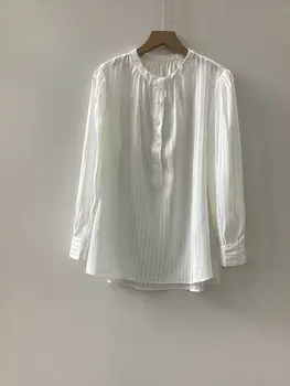 Женская белая мягкая блузка с круглым вырезом и длинными рукавами 2023, новые модные топы, рубашка