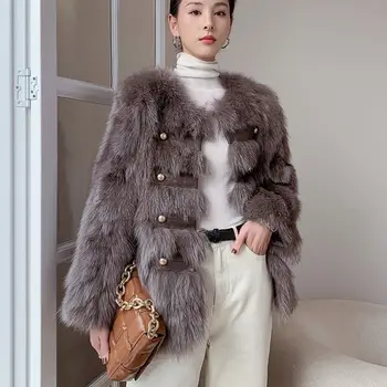 Женская зимняя куртка, Новый стиль, молодая аристократическая металлическая пряжка, модная женская короткая шуба из искусственного лисьего меха в британском стиле