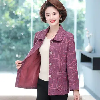 Женская новинка 2023 года, весна-осень, Корейская винтажная мода, пальто с принтом матери среднего возраста, Модные куртки с длинными рукавами, топы Z61