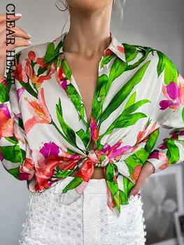 Женская повседневная рубашка с длинными рукавами и принтом Fllowers, женский винтажный топ с отложным воротником, летние женские модные праздничные футболки 2022 года