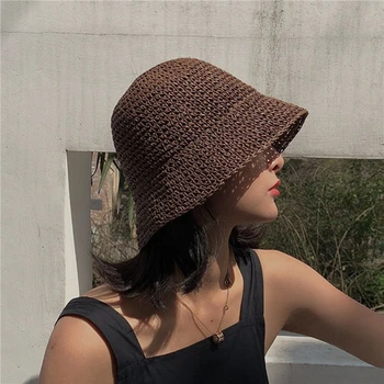 Женская рыбацкая шляпа-ведро ручной работы, женская модная соломенная пляжная шляпа, Повседневные летние солнцезащитные шляпы для женщин