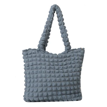 Женская стеганая сумка через плечо, сумка-тоут на молнии, мягкая однотонная сумочка на широких бретелях, простая мягкая сумочка для девочек