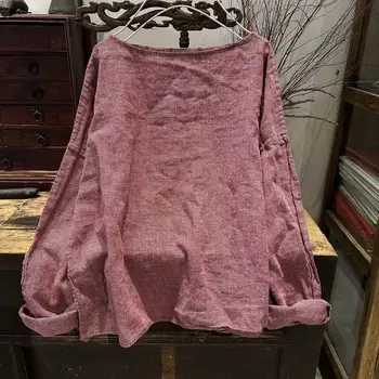 Женская футболка из хлопка и льна с вырезом лодочкой 2023, Весенне-летние пуловеры в клетку в стиле ретро, Базовая модная блузка, Женская YoYiKamomo