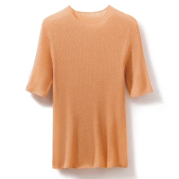 Женская футболка, Летний Новый вязаный топ, приталенный, модный, Тонкий, сексуальный шерстяной топ на бретелях, Тонкий однотонный, высокоэластичный пуловер с коротким рукавом