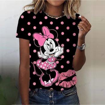 Женская футболка, Новый Топ с принтом Disney Minnie Mickey Mouse, Женская футболка с круглым вырезом и коротким рукавом, Летний Женский топ, футболка Street