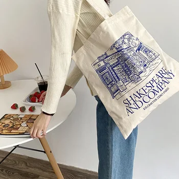 Женская холщовая сумка через плечо с принтом Шекспира, хозяйственные сумки из хлопчатобумажной ткани, продуктовые сумки, сумка для книг, женская сумка