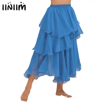 Женская юбка для современного танца живота с рюшами, шифоновые юбки с эластичным поясом, костюм для танца живота