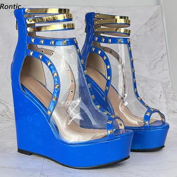 Женские босоножки на платформе Rontic, сексуальные туфли на танкетке с шипами, с открытым носком, красивые синие туфли для косплея, размер США 5-20
