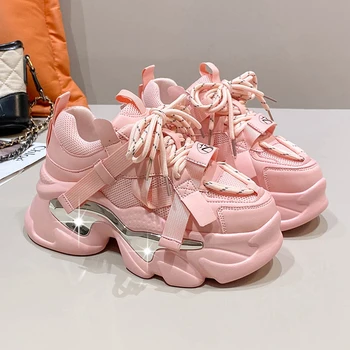 Женские кроссовки на платформе 2023, Весенние Милые розовые повседневные туфли для папы, спортивная вулканизированная обувь, женские кроссовки для ходьбы