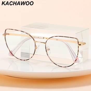 Женские оптические очки Kachawoo, блокирующие синий свет, компьютерные, черные, розовые, леопардовые, кошачий глаз, большие очки в металлической оправе, популярные женские