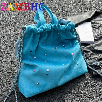 Женские сумки из высококачественной искусственной замши с бриллиантами большой емкости, Трендовый Женский Дизайнерский рюкзак