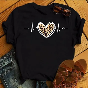 Женские футболки с принтом Love Heartbeat, черная футболка в стиле Харадзюку, Женская футболка С коротким рукавом, Графические Топы, Одежда, Женские Футболки Tumblr