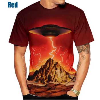 Забавная мужская футболка с индивидуальными 3D принтами НЛО, космического корабля, пришельца, летние футболки с коротким рукавом