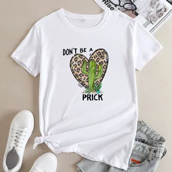 Забавные футболки с принтом букв Love Cactus, модный тренд, женская футболка с круглым вырезом, женская хлопковая футболка с коротким рукавом