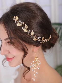 Золотая Винтажная Свадебная повязка на голову с жемчужным листом, Женские Аксессуары для волос, украшения для волос на выпускной, свадебные Головные уборы для волос