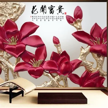 изготовленная на заказ крупномасштабная фреска wellyu, высококачественный цвет цветения, красная резная фоновая стена, фоновые обои для гостиной, спальни.