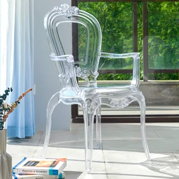 Итальянские Дизайнерские Прозрачные Стулья для гостиной С акриловой спинкой, мебель для патио, обеденный стул из хрусталя для макияжа, диван-кресло