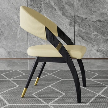 Итальянские легкие роскошные обеденные стулья из массива дерева, минималистичные бытовые стулья, кожаные стулья для кафе в стиле постмодерн