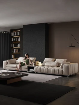 Итальянский дизайнер, роскошная кожаная угловая комбинация, минималистский диван в итальянском стиле, клавиша пианино, модельный диван для виллы