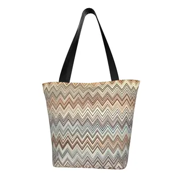 Кавайная Зигзагообразная многоцветная сумка для покупок многоразового использования камуфляжная Современная продуктовая холщовая сумка для покупок через плечо