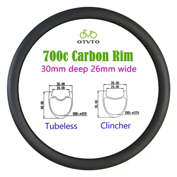 Карбоновые диски 700c глубиной 30 мм, шириной 26 мм, Бескамерные тормозные диски или V-образные тормозные стержни Carbono 700c 20H 24H 28H 32H Для шоссейных велосипедов