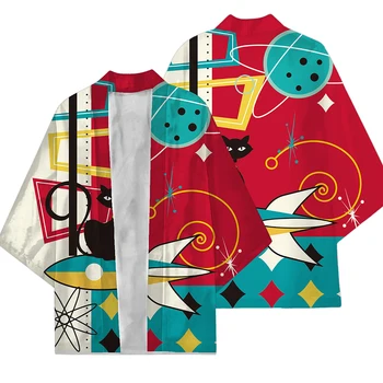Кардиган-кимоно Для женщин и мужчин, Одежда самураев с принтом кота в японском стиле, Кимоно, Уличная одежда, Кимоно Юката Хаори, Летнее пальто 2023