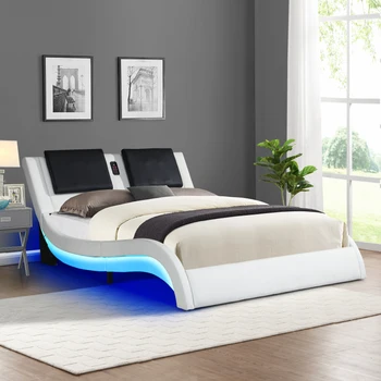 Каркас кровати-платформы, обитый искусственной кожей, светодиодное освещение, подключение Bluetooth для воспроизведения музыки, управление вибрацией, массаж спинки