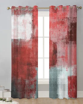 Картина маслом Абстрактный Геометрический Красный Спальня Прозрачные шторы на окне Гостиная Тюлевые шторы Вуалевые шторы для кухни отеля