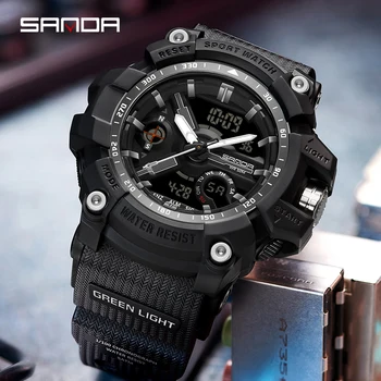 Кварцевые часы SANDA Мужские Водонепроницаемость 50 м Спортивные часы Wist на открытом воздухе для мужчин Модные мужские Электронные часы Секундомер Светящийся