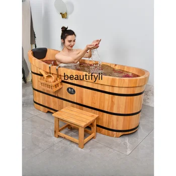 Кедровая ванна, деревянное ведро, бочка для ванны для взрослых, ведро для бытовой ванны, Деревянное ведро для пропаривания пота, Утолщенная ванна из массива дерева