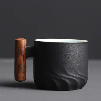 Керамическая кружка для обжига, чайная чашка с деревянной ручкой, чайная посуда, креативные итальянские кофейные чашки ручной работы, керамические изысканные маленькие подарочные кружки