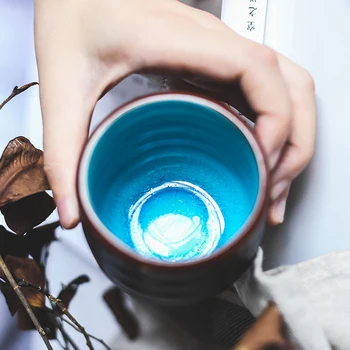 Керамическая Японская чашка KINGLANG с трещинами льда, Синяя кофейная чашка, ручная чашка для питья, Ретро-бытовая чашка с прямым корпусом.