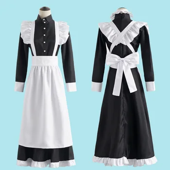 Классическое черно-белое платье горничной в британском стиле с жемчужной нитью, длинное платье горничной для кафе, домашняя праздничная мужская и женская одежда для косплея.