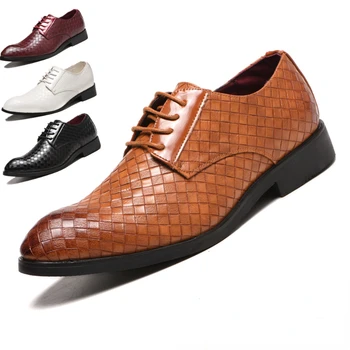 Кожаная обувь 2023, Новая модная мужская обувь в клетку, кожаные модельные туфли большого размера на шнуровке, низком каблуке, уличная Повседневная обувь