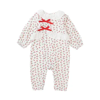Комбинезон с принтом для маленьких девочек с длинным рукавом Осень-весна 2023, одежда для новорожденных