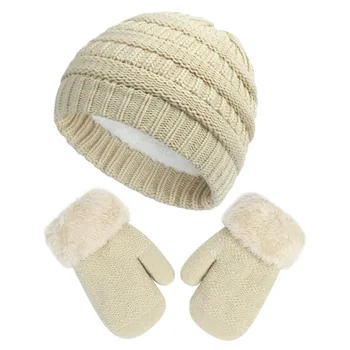 Комплект детских шапок и перчаток, вязаные шапки для мальчиков и девочек + флисовые вязаные перчатки, набор подходит для детей 1-3 лет, теплая шапка-перчатки