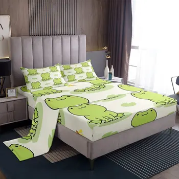 Комплект постельного белья с милым лягушачьим принтом для спальни мальчиков и девочек, супер мягкий уютный комплект постельного белья с милым мультяшным животным рисунком, легкая зеленая лягушка