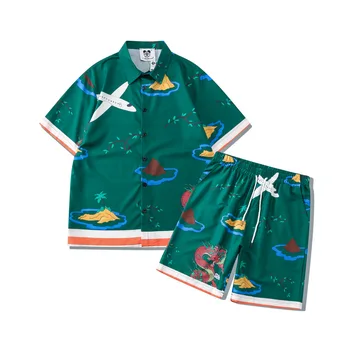 Комплекты мужских летних рубашек и шорт, модные мужские рубашки с пляжным 3D принтом