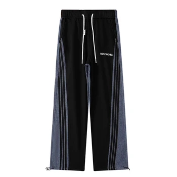 Контрастные мужские и женские брюки в стиле пэчворк с эластичной резинкой на талии, мужские брюки 2 цвета