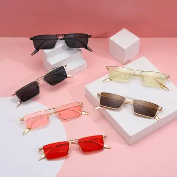 Корейские модные Узкие солнцезащитные очки с защитой от ультрафиолета прямоугольной формы в стиле хип-хоп, металлические солнцезащитные очки с оттенками очков
