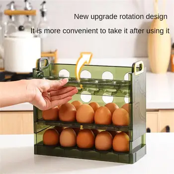 Коробка для хранения яиц, Прочная и удобная Откидная коробка для хранения яиц, Простая в использовании, Большая емкость, 3-слойный держатель для яиц для холодильника