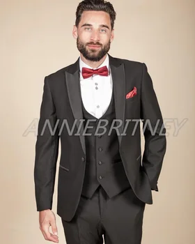 Костюмы на заказ, модный свадебный костюм для мужчин, черный, приталенный, комплект из 3 предметов, сшитый на заказ, смокинг для вечеринки в честь Шафера