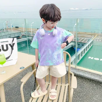 Красивая футболка с короткими рукавами для мальчиков 2023 года, новая модная летняя хлопковая повседневная футболка в корейском стиле