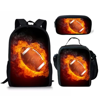 Креативный американский футбол в стиле Харадзюку, регби, 3D-принт, 3 шт./компл., школьные сумки для учеников, рюкзак для ноутбука, сумка для ланча, пенал