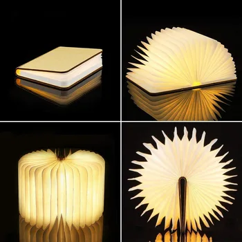 Креативный деревянный светодиодный ночник-книжка, Портативная USB-перезаряжаемая магнитная складная настольная лампа, прикроватный декор для спальни