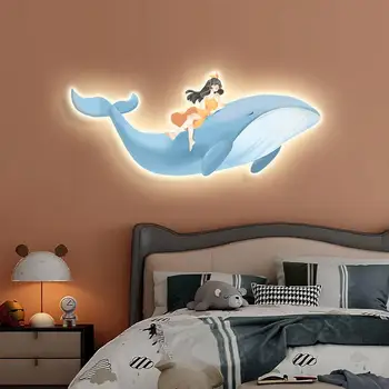 Креативный прикроватный настенный светильник для спальни, украшение детской комнаты, настенные светильники, светодиодная лампа для девочки-дельфина, фон для рисования, настенные светильники