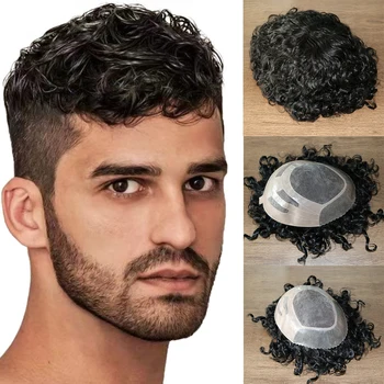 Кудрявый мужской парик Системы замены человеческих волос для мужчин, Шиньон Curl Bond Mono с искусственной кожей, парики 10x8 дюймов