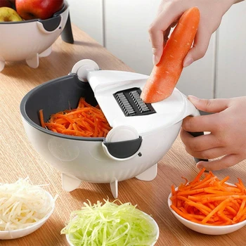 Кухонная многофункциональная овощерезка, вращающаяся овощерезка со сливной корзиной, Кухонный измельчитель овощей и фруктов, терка-слайсер T